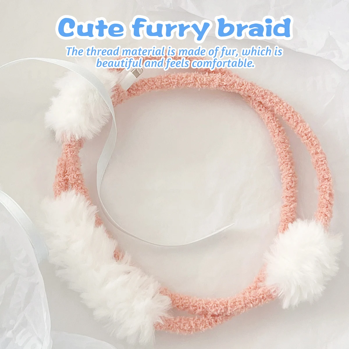 Pink Plush Cute USB C for iPhone Cable [MFi Certified] Type C Fast Charging Cord for iPhone 14/13/12/11 Holiday Gifts