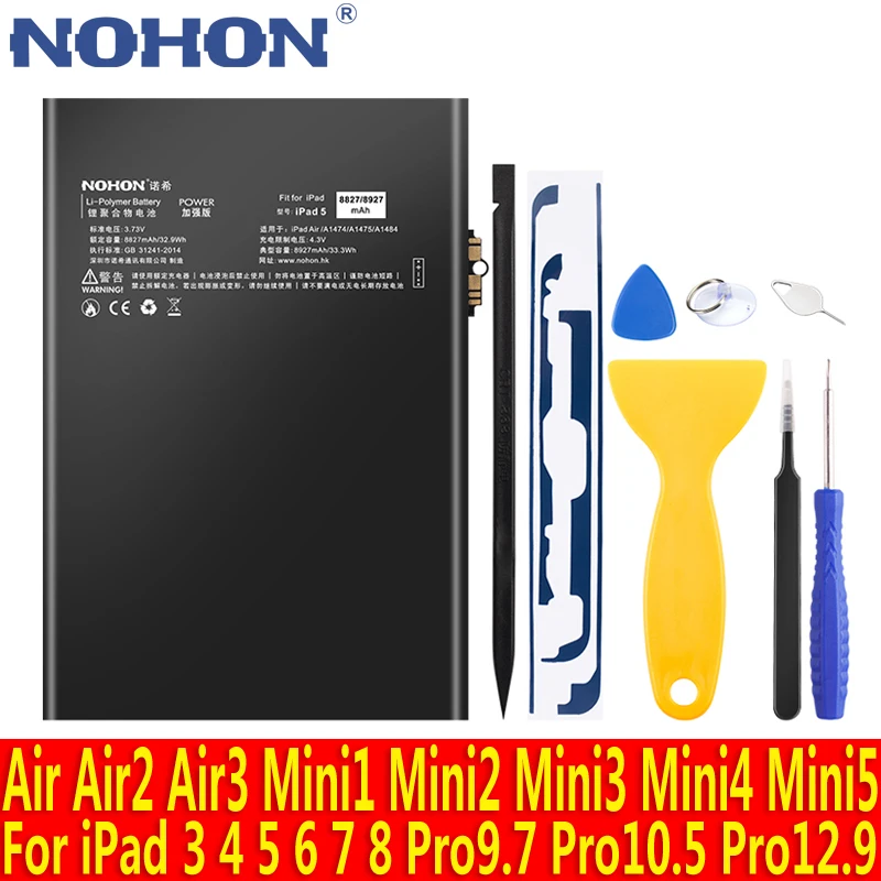 NOHON Battery For iPad 3 4 5 6 7 8 Mini 5 4 3 2 1 Air Air2 Air3 Pro 9.7 10.5 12.9 inch Lithium Polymer Bateria A1474 A1547 A1798