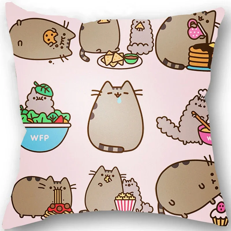 Kawaii cat pillowcase Cute cartoon gray Lazy cat pillowcase Room Home decor sofa Car Waist cushion cover