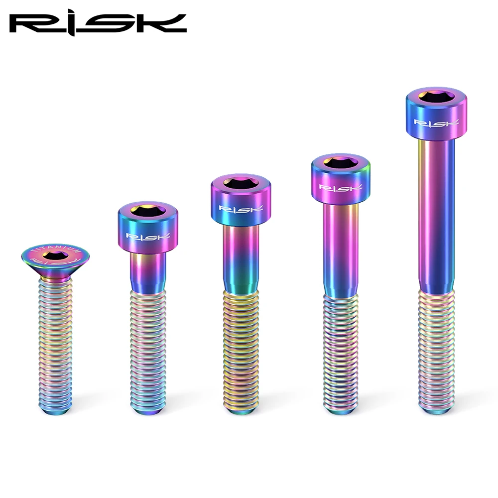RISK Titanium Bolts M6 x 30 35 40 50mm Allen Key MTB Road Bike Taper Head Screw Bicycle Headset Cap Fixing Bolts Rainbow Gold