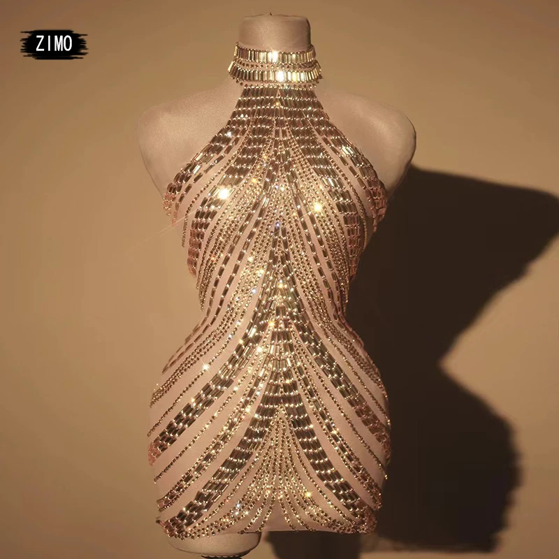 

2025Sparkly Rhinestones Short Dress for Women Sexy Mesh See Through Evening Party Celebrate Birthday Dress Photo Shoot Wear