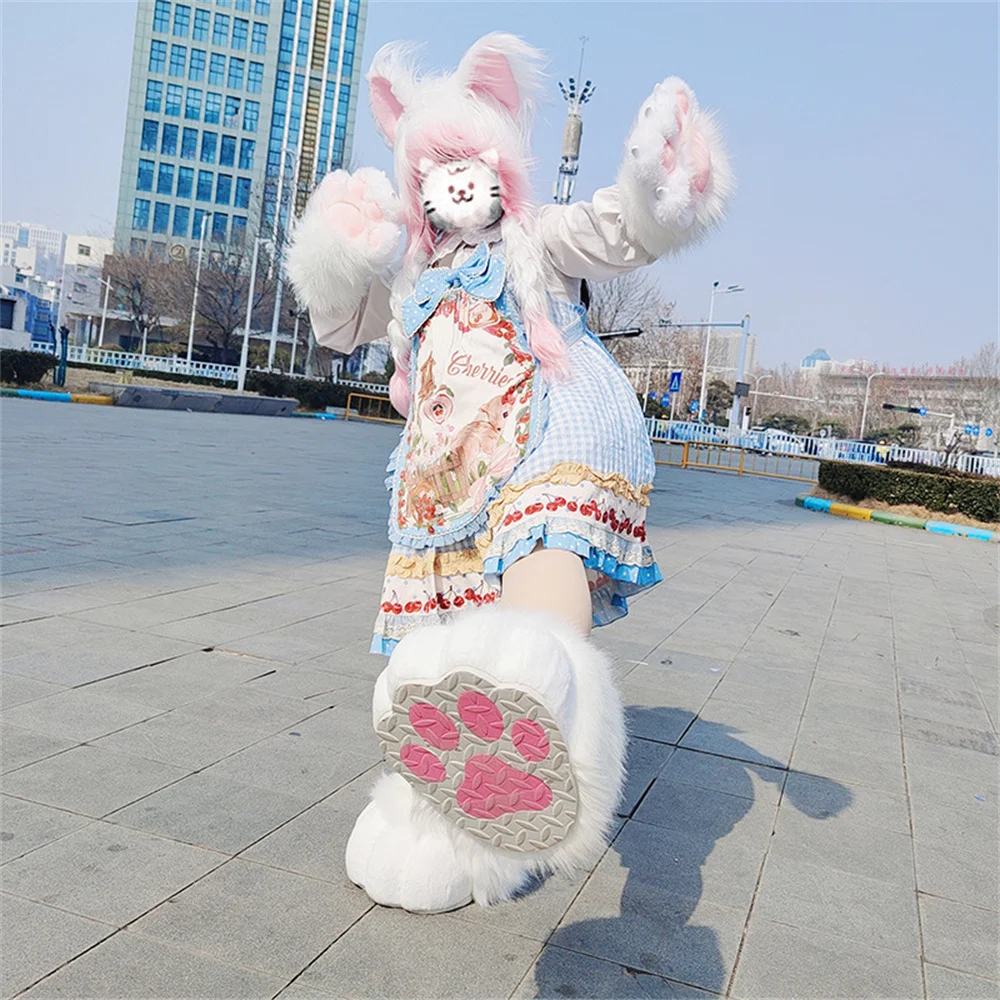 2 colori grande Fursuit Paws Costume Furry Lion Bear Cat Paw Animal Feet pantofole Costume di Halloween forniture per feste regalo di compleanno