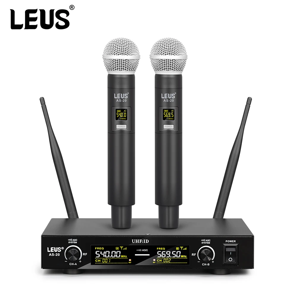 LEUS AS-20 UHF Wireless Microphone for Recording Studios Karaoke Stage Speeches Wedding Performance Bands Family Gatherings