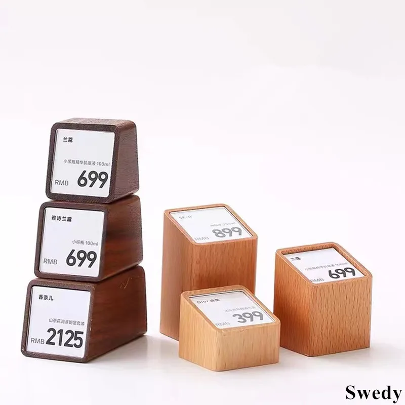 

Small Acrylic Label Holder Price Tags Display Stand Sign Holder Wood Base Mini Table Number Name Card Sign Holder Stand