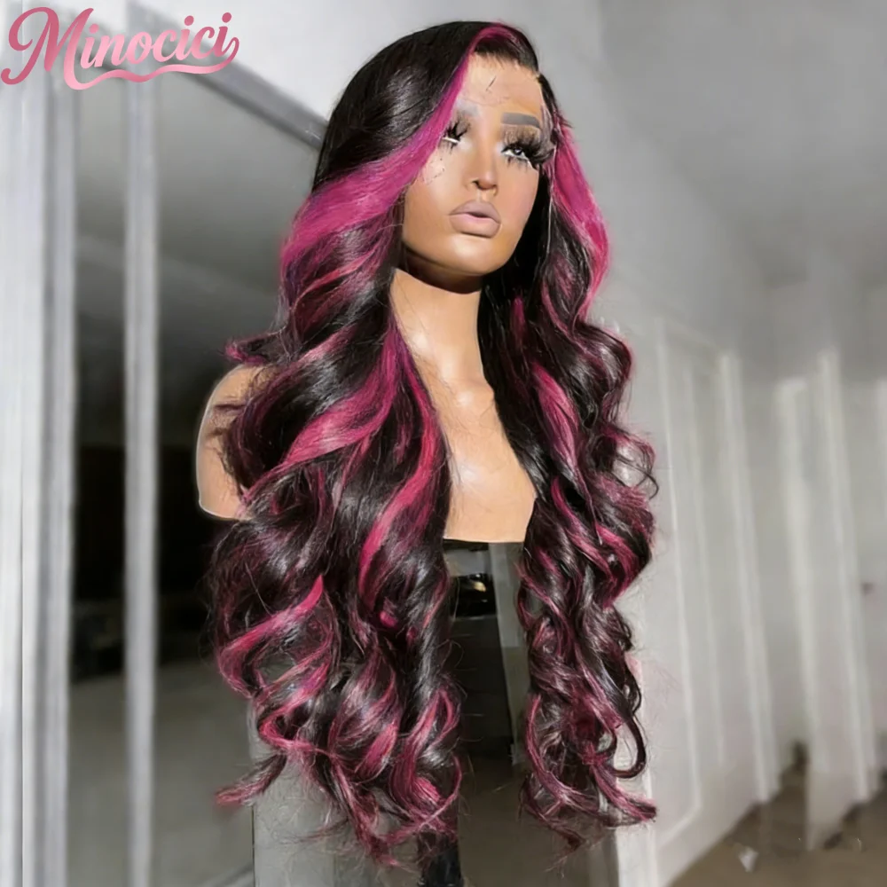 

Парик из натуральных волос 13x6 1B Pink Body Wave с HD-кружевом, плотность 250%, 13x6 HD-кружевной фронтальный парик, окрашенный, бразильский, предварительно прорезанный, для женщин