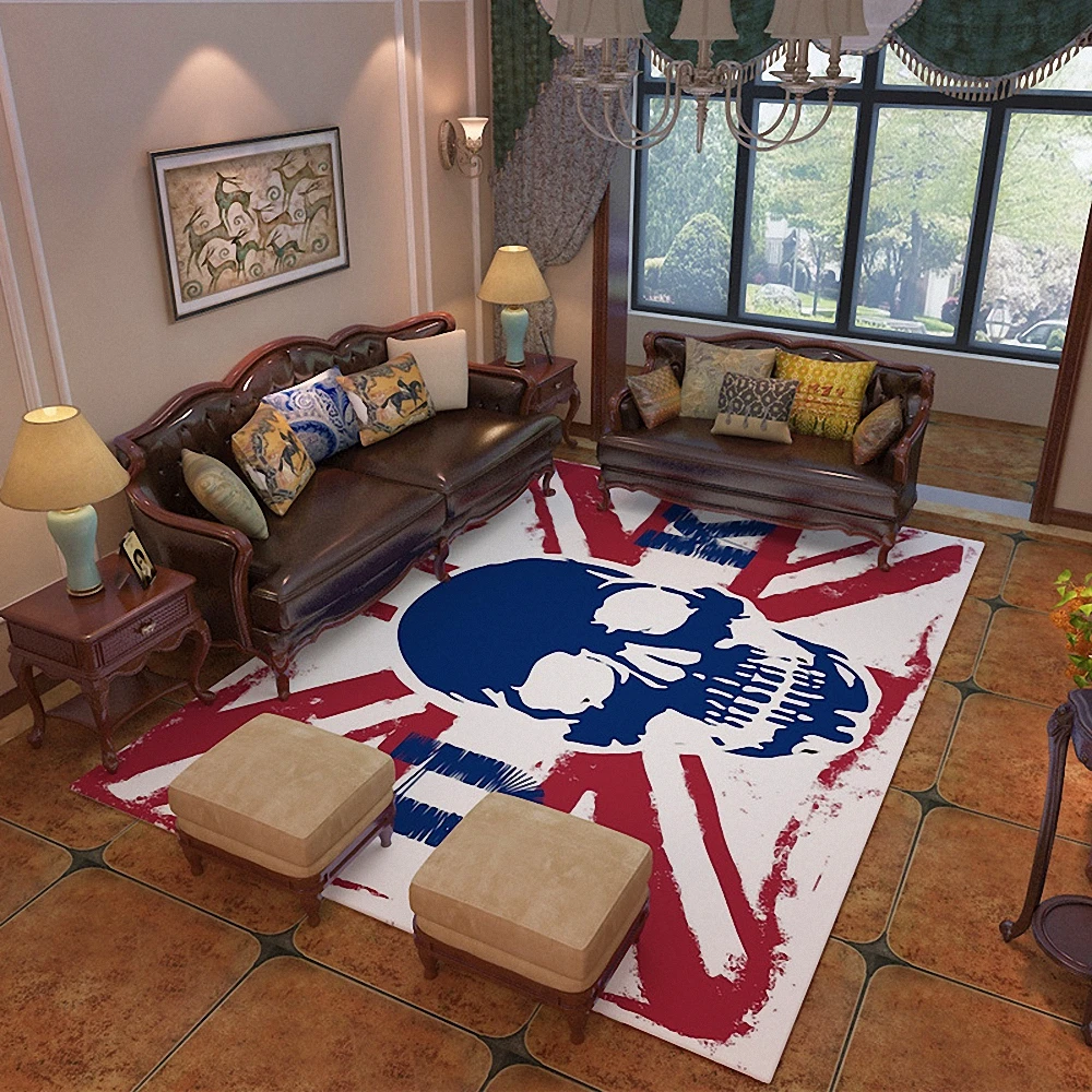 Vintage Skull British Flag Area Rug Anti-Slip Carpet UK Union Jack Printed Floor Mat Kitchen Living Room Rug Bathroom Carpet