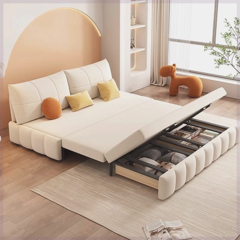 Oloshu cat claw flannel Internet celebrity Nordic cream style sofa bed foldable multifunctional push-pull dual-purpose