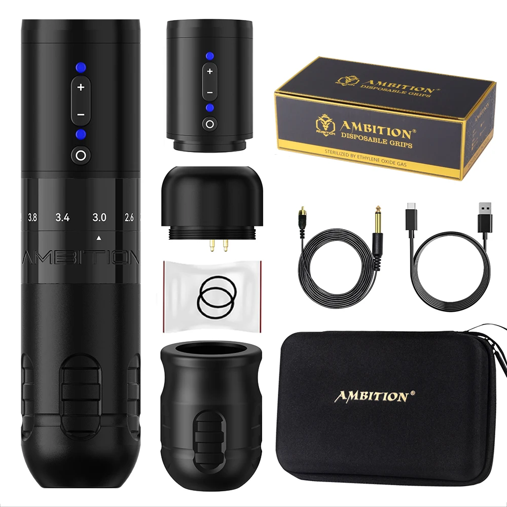 Ambitie Paco Draadloze Tattoo Machine Verstelbare Slag 2.2-4.2mm 2000mAh Coreless Motor Roterende Batterij Pen Voor tattoo Artist