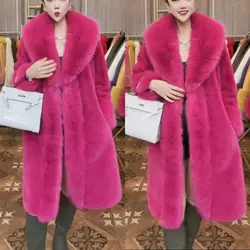 Solid Color Mid Length Artificial Fur Coat for Women 2023 Winter New Big Fur Collar Long Sleeve Fashion Lace Up Faux Fur Female