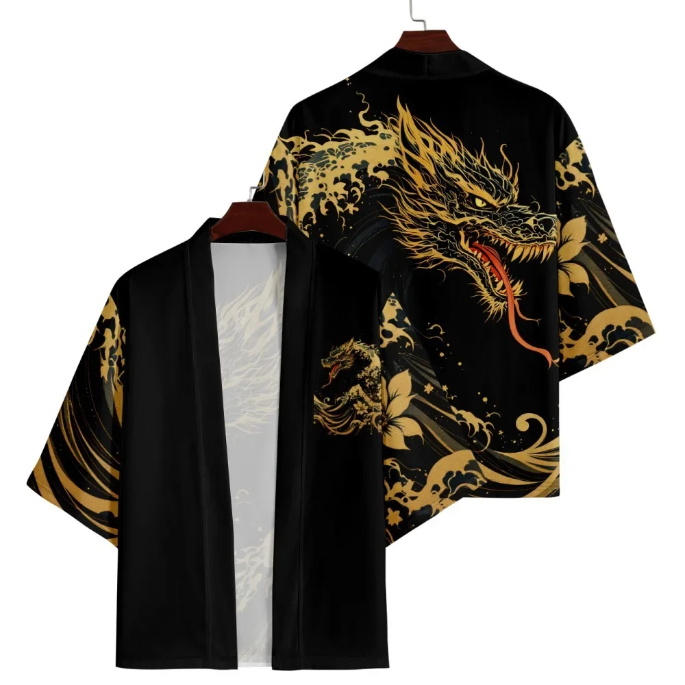 Fashion 3D Koi Fish Wave Print Japanese Kimono Cardigan Men Half Sleeve Ukiyo-e Haori Trend Harajuku Style Clothing Tops
