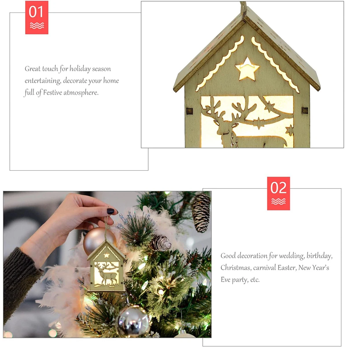 Wooden House Shape LED Light Houses For Christmas Tree With Lights Decoration Flashing Gifts Hanging Mini Decorations Table Lamp