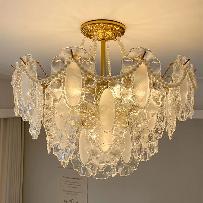 

French Italian Glass, Antique Romantic Pearl Room Lamps, Light Luxury Crystal Living Room Chandelier