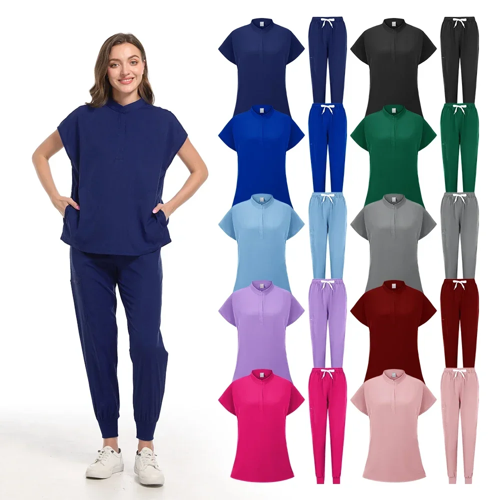 Women Scrubs Sets Polychrome Medical Uniform Hospital Working Scrub Suits Nurse Accessories Dental Surgery Suit Lab Workwear