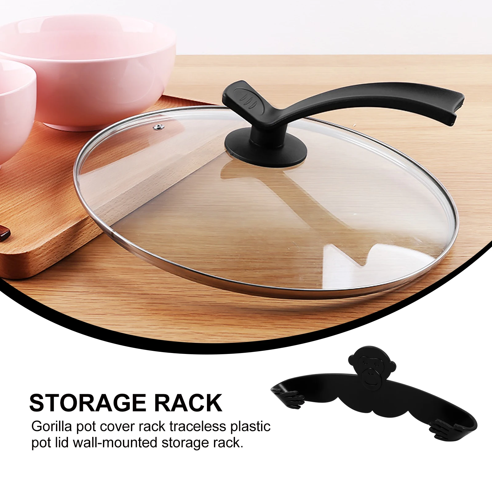 

2 pcs Gorilla Pot Lid Organizer Wall-Mounted Plastic Storage Rack For Kitchen Traceless Pot Cover Holder No Drill Easy Install