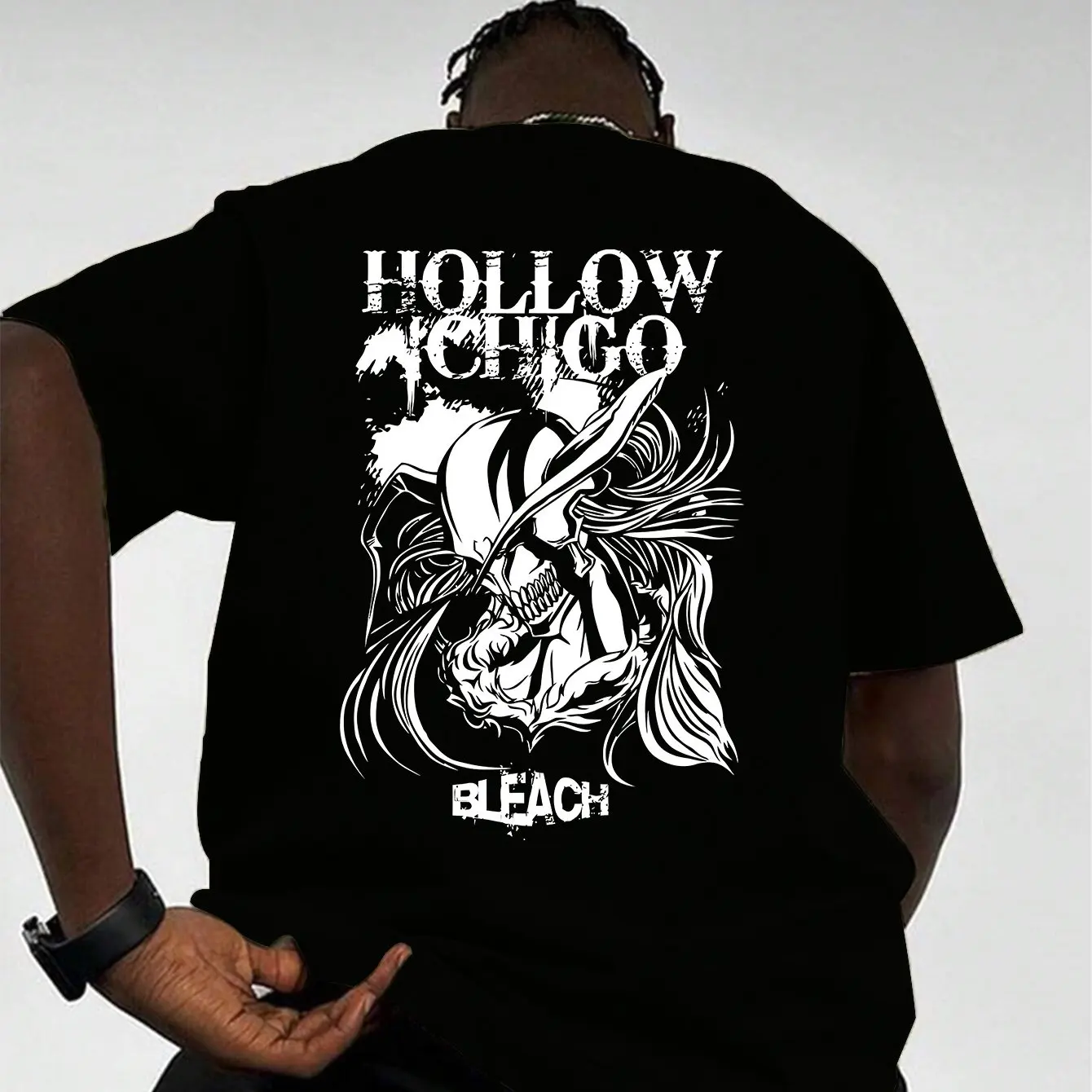 تي شيرت رجالي برسومات HOLLOW CHICAGO BLEACH" 100% قطن قابل للتنفس ومريح كاجوال بتصميم مستوحى من الرسوم المتحركة
