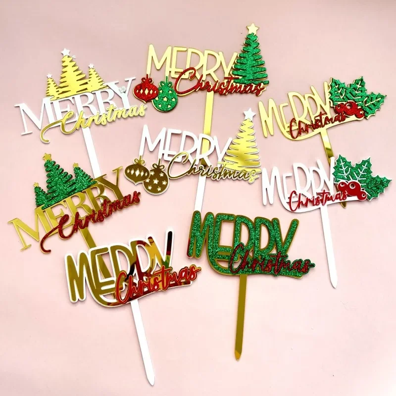 Christmas decoration Merry Christmas glitter paper double-layer acrylic cake card insertion Christmas plugin cake stand