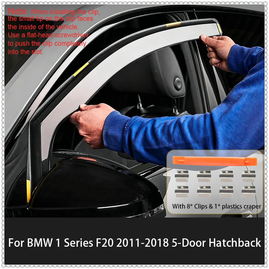 4pcs Car Window Wind Deflectors For BMW 1 Series F20 2015-2011-2018 5-Door Hatchback  In-Channel