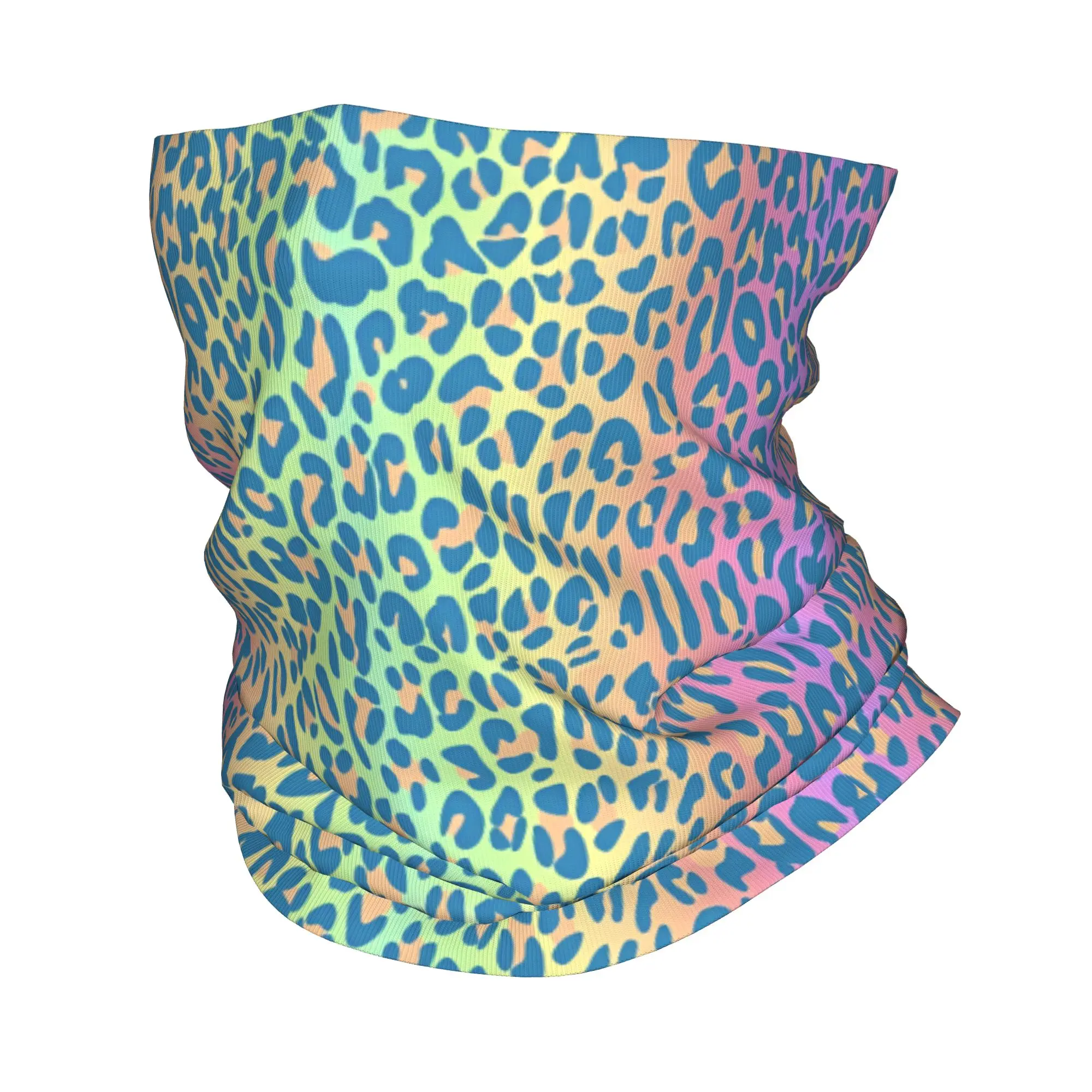 Custom Soft Rainbow Leopard Print Chic Bandana Neck Gaiter UV Protection Face Scarf Cover Men Women  Headband Tube Balaclava