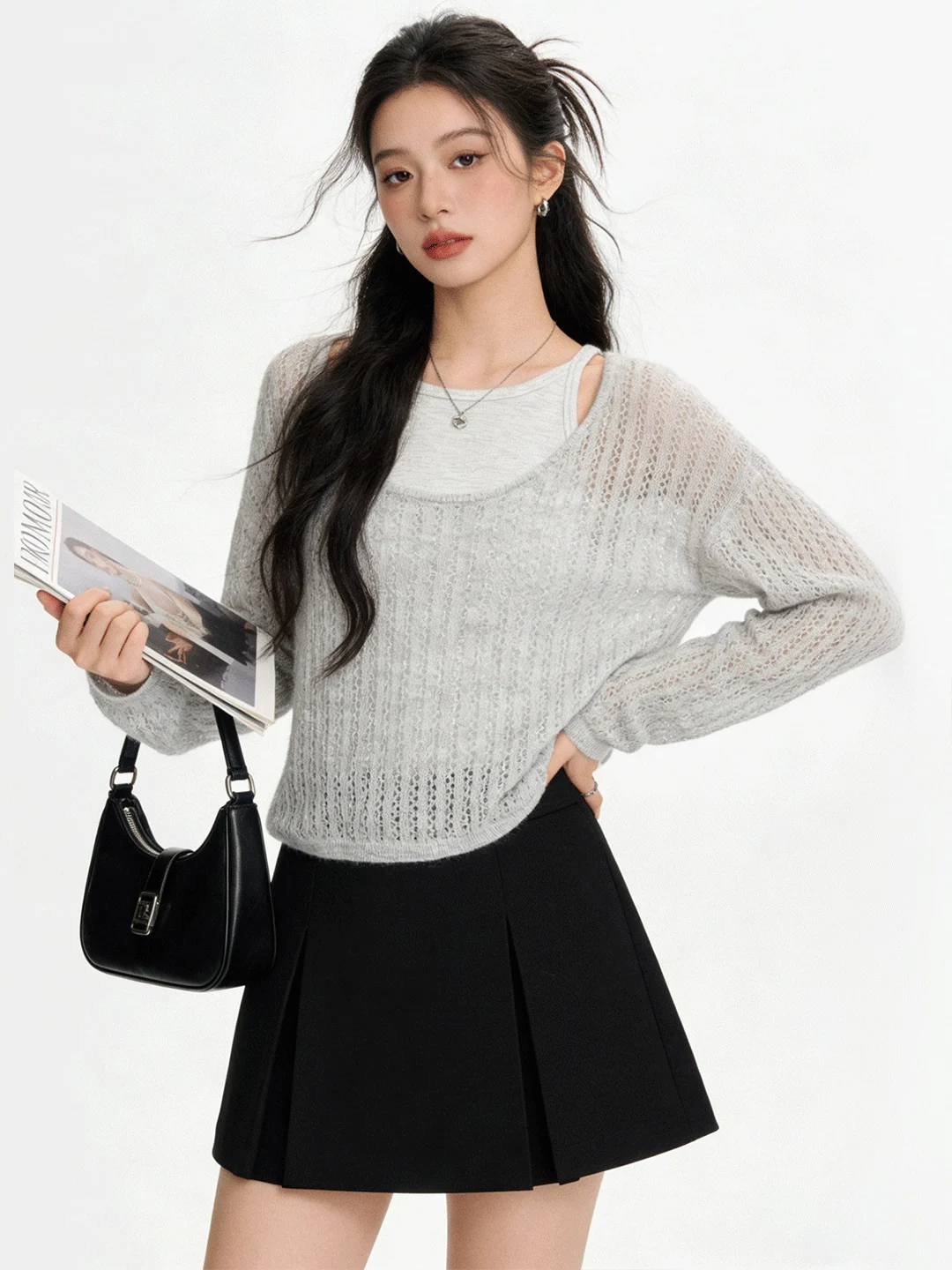 

Приятный для кожи антивозрастной повседневный вязаный комплект из двух предметов: женский утягивающий топ и брюки с высокой талией для лета, весны и осени, дышащий.