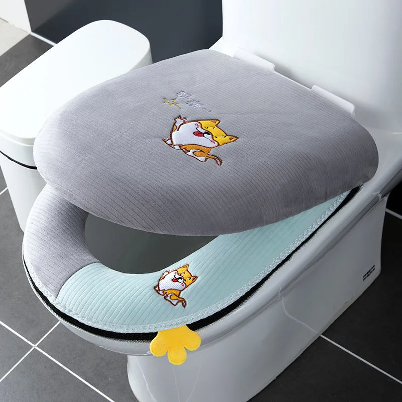 

2Pcs/Set Toilet Seat Cushion+Lid Cover Bathroom Universal Soft Washable Closestool Seat Case Winter Warm Toilet Protective Cover