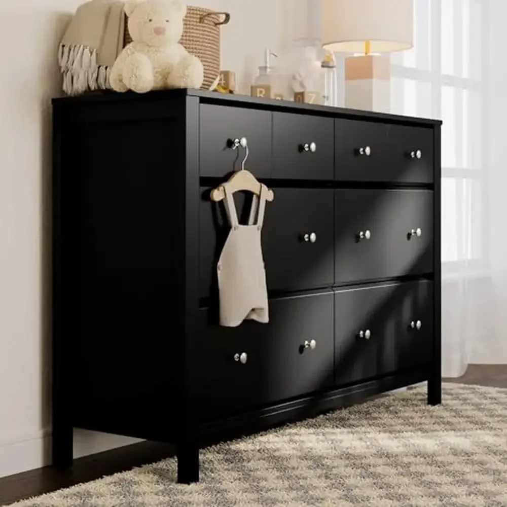 Wood 6 Drawer Dresser Organizer Black GREENGUARD Gold Certified Bedroom Dresser with Safety Features Stylish Furniture by