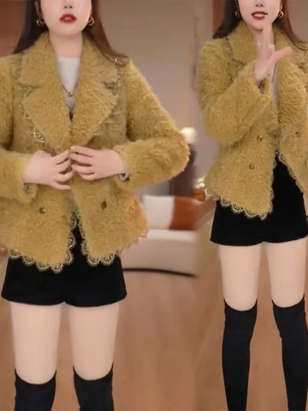 

Женское модное универсальное зимнее пальто с кружевной отделкой и воротником-стойкой, новинка, тренд для мам