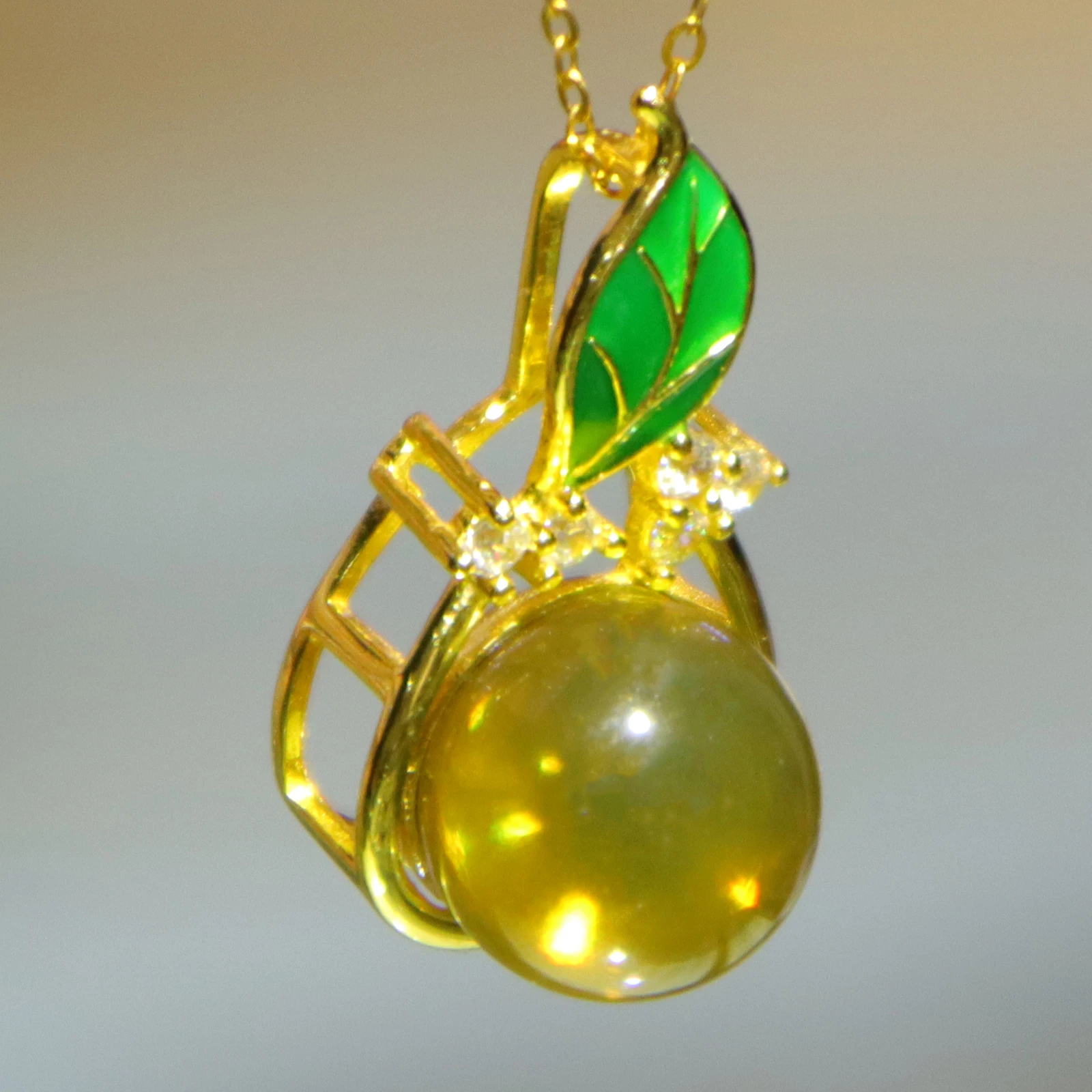 Natural Mexican Blue Amber Pendant Sterling Silver Setting Leaf Clasp Design 11mm Round Bead