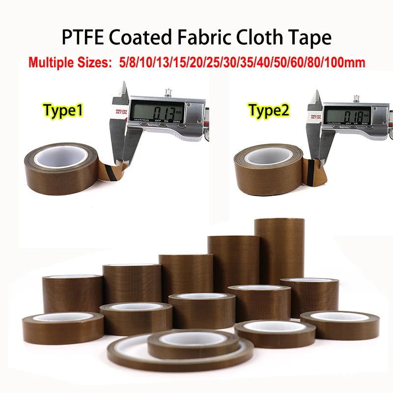 5 8 10 13 20 30 50x 0.13/0.18mm Adhesive Cloth Insulated Vacuum Seal Machine High Temperature Resistant Electric PTFE Tape 10m