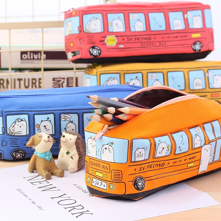 Estuche para lápices de autobús creativo de gran capacidad, estuche para lápices de dibujos animados, estuche para lápices de autobús para estudiantes, estuche de papelería, suministros escolares