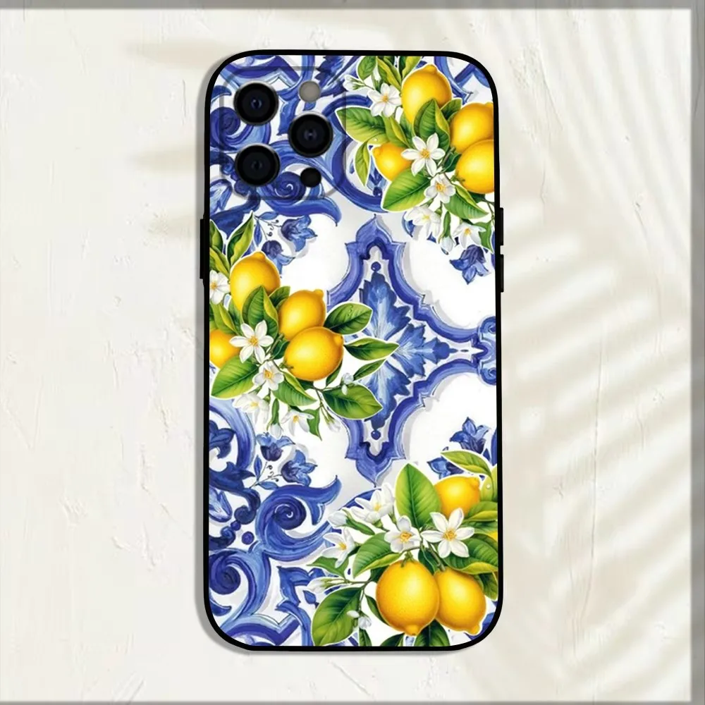 Fruit Lemon Art Pattern  Phone Case For iPhone 15,14,13,12,11,Pro,X,XS,Max,XR,Plus,Mini Soft Black Cover