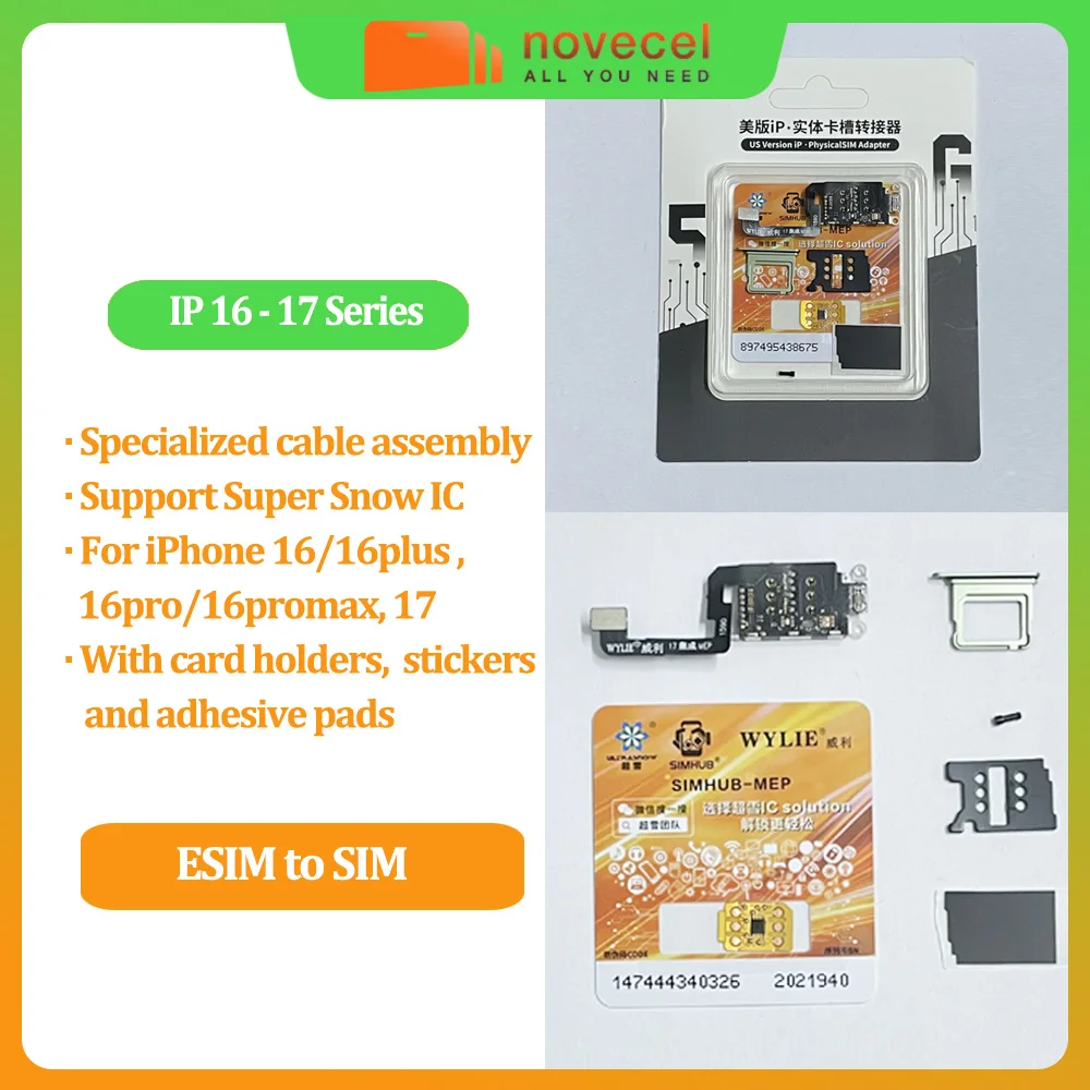 Wylie Esim Convert to Sim Dual Card Flex Ca‮lb‬e for iPhone 17 16 Pro Max 16plus MEP Integration Support Super Snow IC