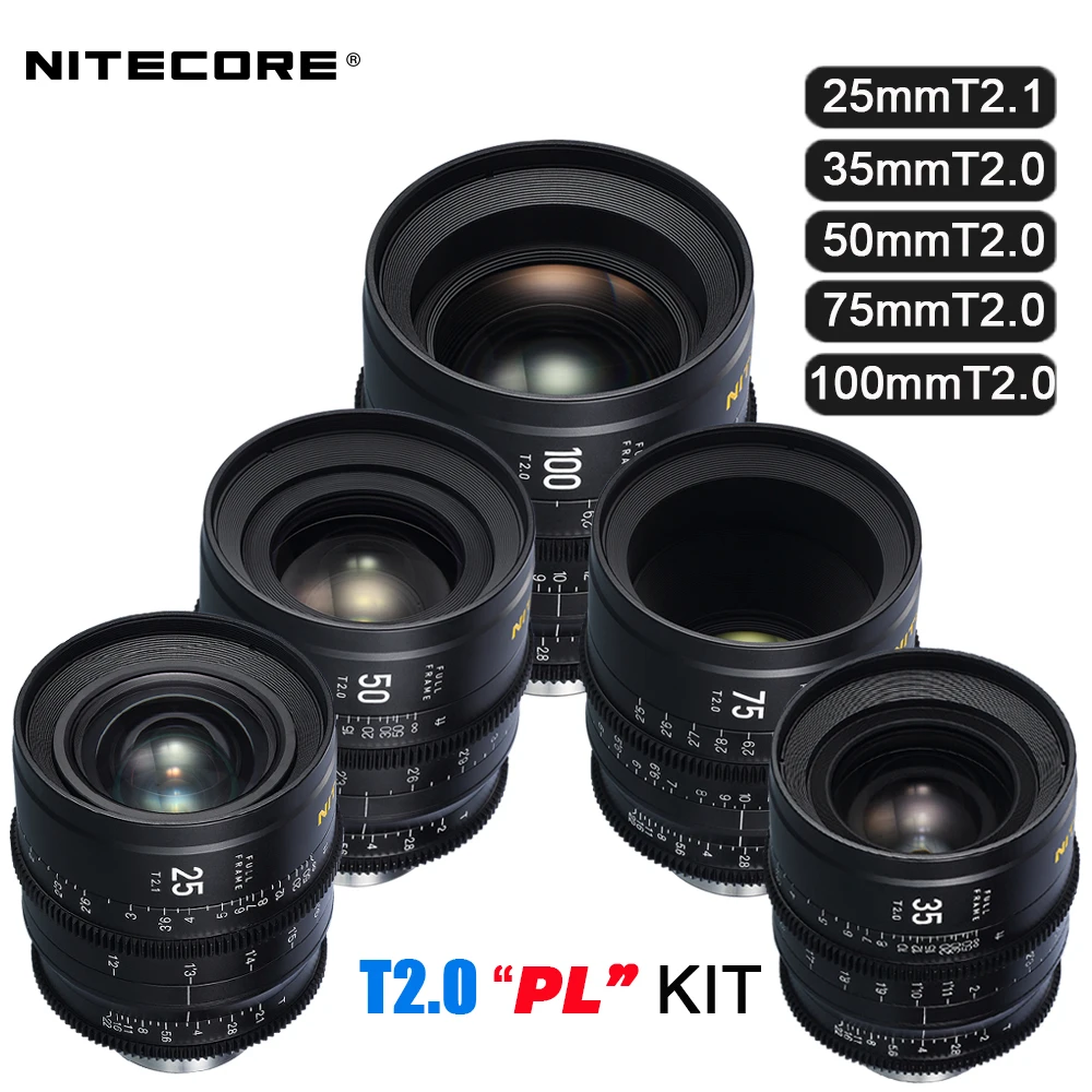 

NITECORE Full Frame Cine Lens 25mm T2.1 35mm 50mm 75mm 100mm T2.0 for PL-mount Like ARRI Alexa LF Red Monstro VV Canon C700 Sony