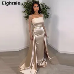 Eightale New Evening Dresses Long Sleeves Sequined Customized Champagne Mermaid Prom Wedding Party Gown with Detachable Skirt