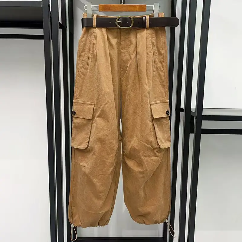 Women's Workwear Pocket Cuffed Pants, Corduroy Casual Pants, Belted Pants, High-Quality 9/10-Length Pants, 2026, New Arrival,