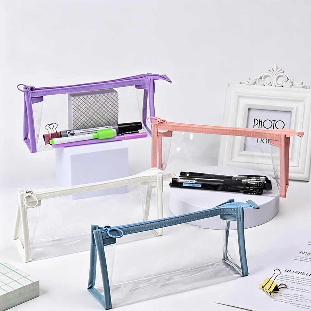 Pvc Transparent Triangular Pencil Case - Stationery from Korea, Simple Design, Suitable for Students, Large Capacity, with Zipper