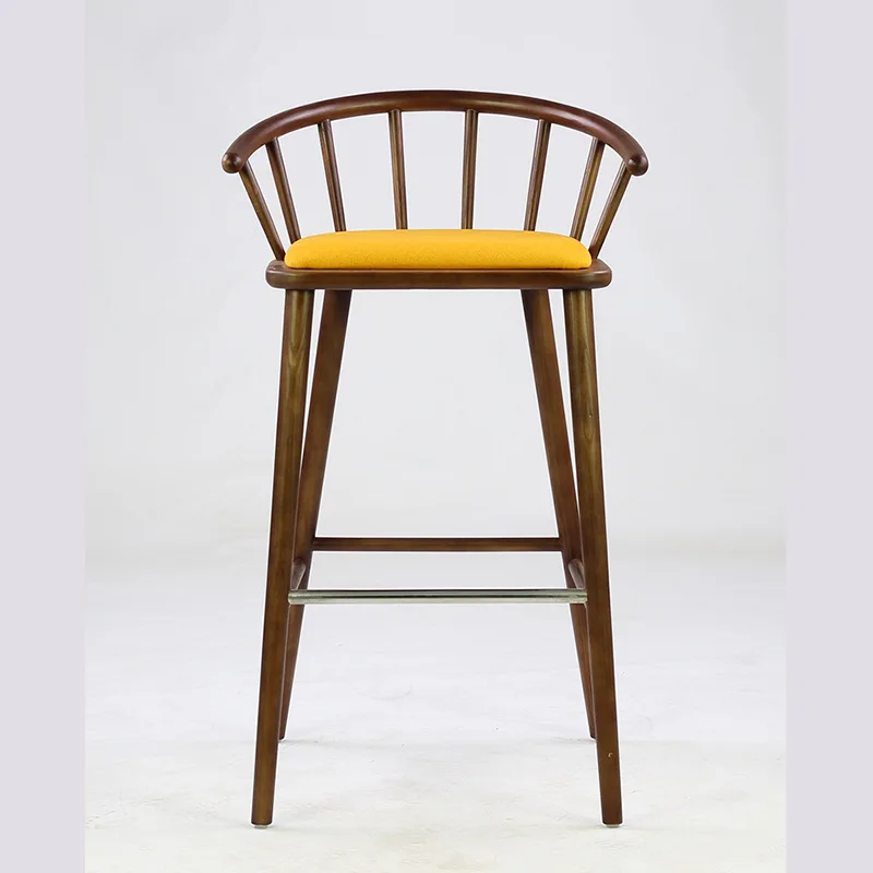 كرسي مرتفع من الخشب الصلب البسيط الاسكندنافي، مقهى شاي الحليب ومطعم مكتب أمامي كرسي بار خلفي #2