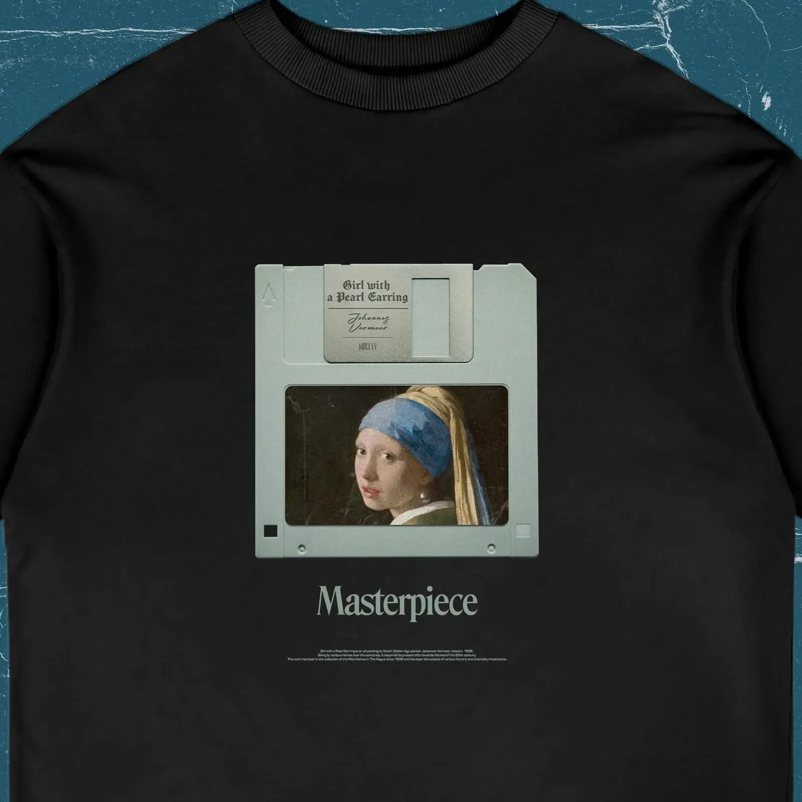 Girl with a Pearl Earring T Shirt Renaissance Floppy Disk Johannes Vermeer vintage Washed fashion streetwear Stretched Slightly
