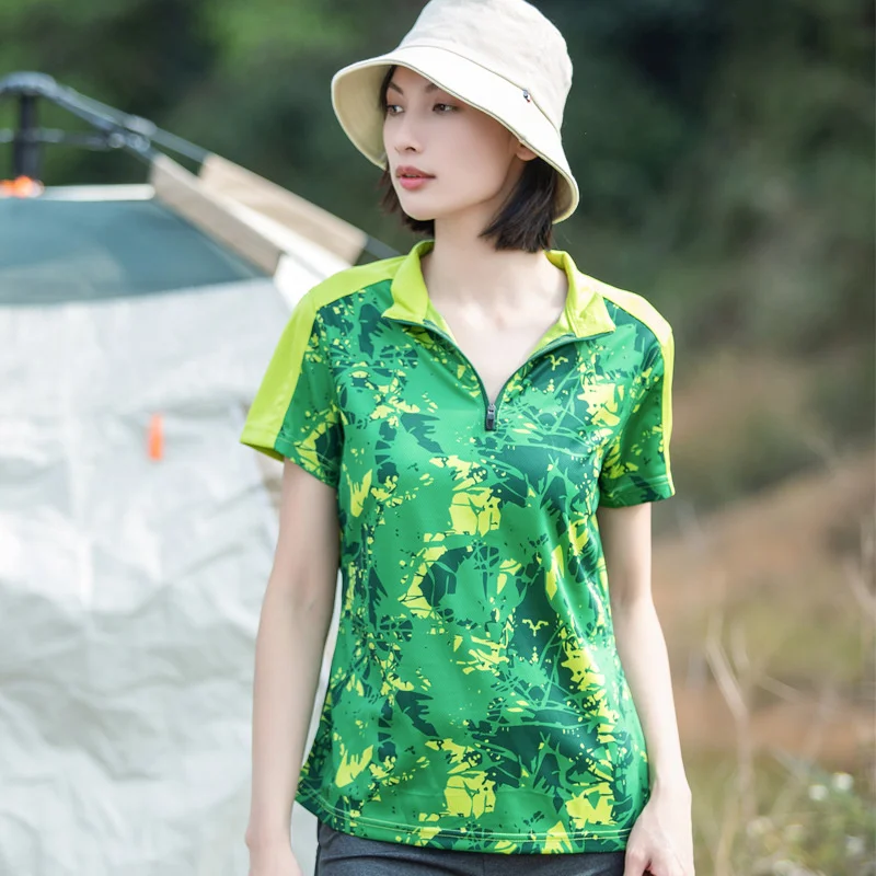 

Outdoor Quick Drying Clothes Short Sleeved Women's New Summer Camoflage Standing Neck Running T-shirt Thin Breathable Sports Top