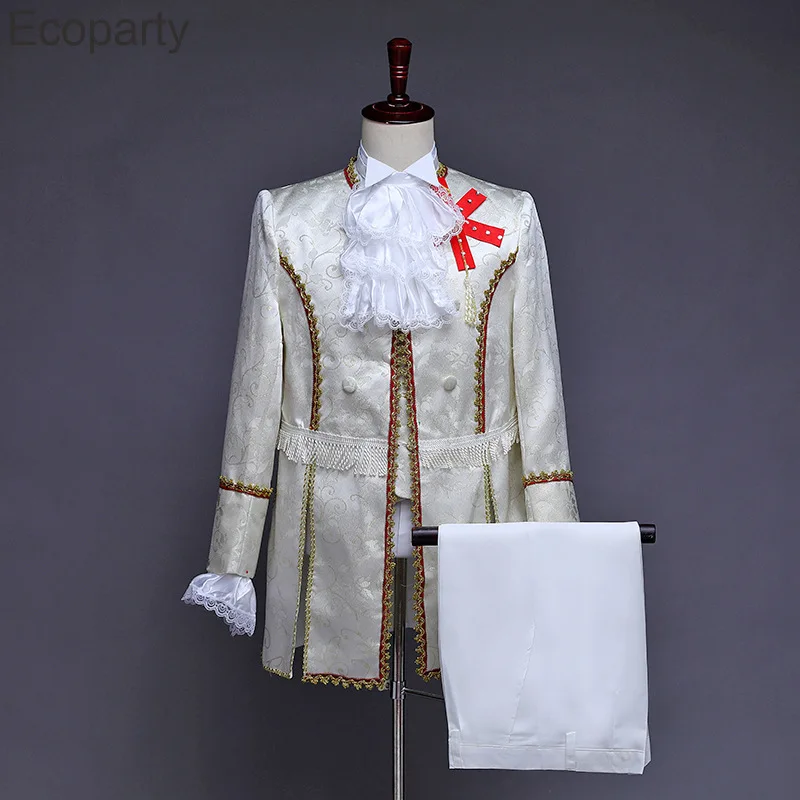 New Deluxe Victorian Prince Costume For Men Adult Vintage Europe Mediaeval Blazer Jacket Vest Pants Suit Halloween Outfits Male