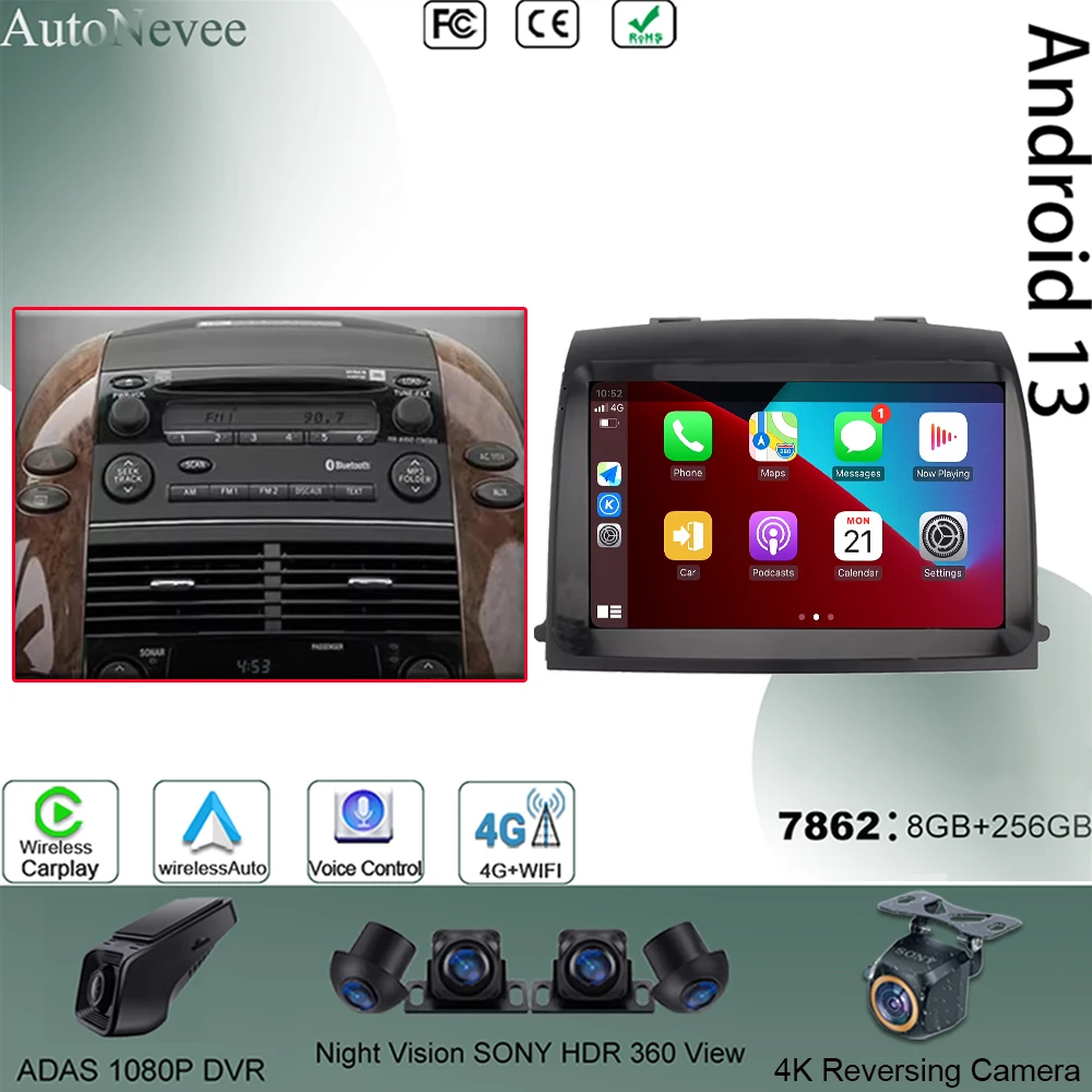 

Car Radio Android 13 Carplay For Toyota Sienna 2 II XL20 2003 - 2010 BT Navigation Android Auto Stereo No 2din WiFi Video Player