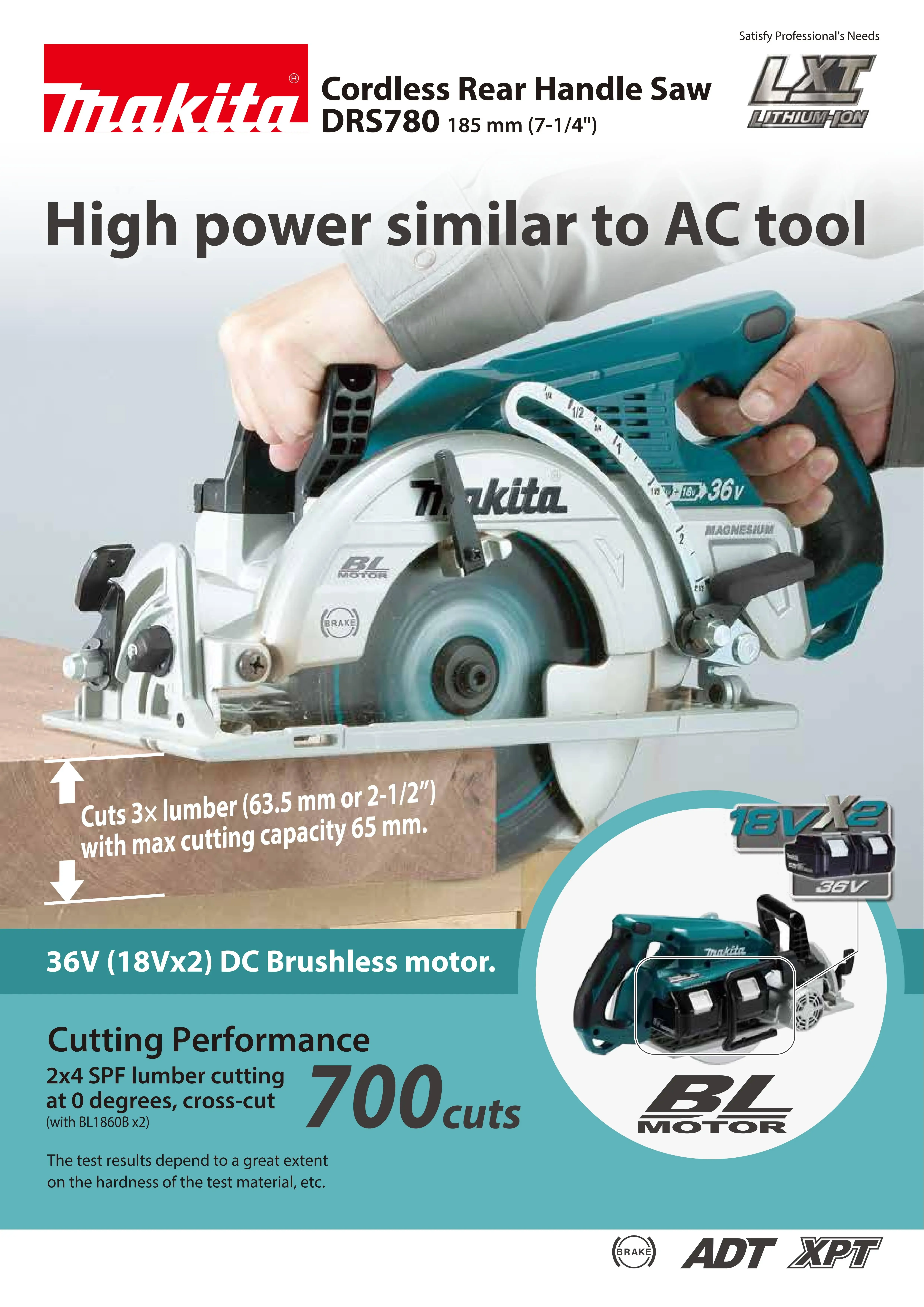 Makita DRS780Z Brushless Cordless 185mm Rear Handle Saw LXT 36V Lithium Power Tools