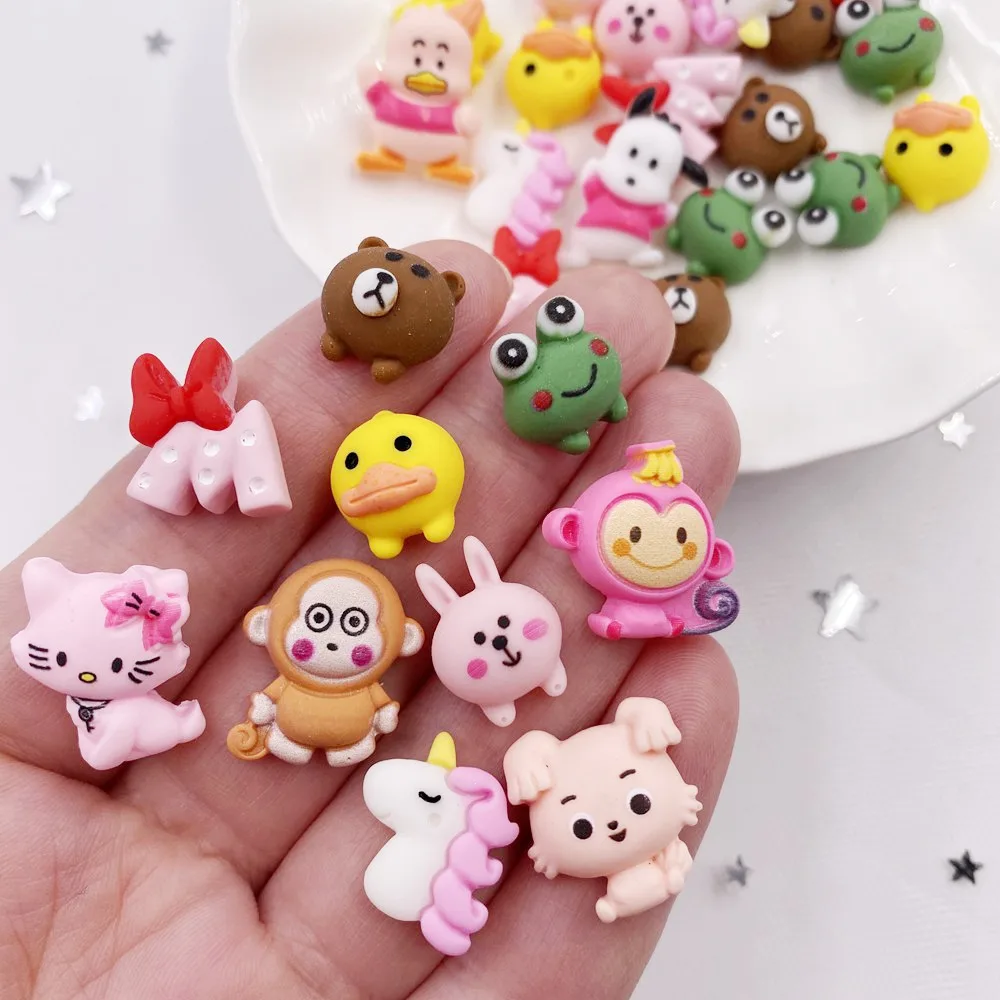 Hand Painted Resin Kawaii Colorful Mini Cartoon Animal Flatback Stone Figurine 20PCS Scrapbook DIY Decor Home Accessories Crafts