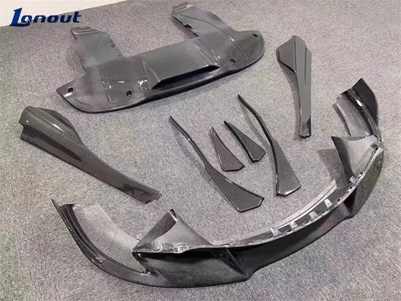 High Glossy V Style Carbon Fiber Front and Rear Diffusers Side Skirts for McLaren 720S Upgarding Performance Body Kit