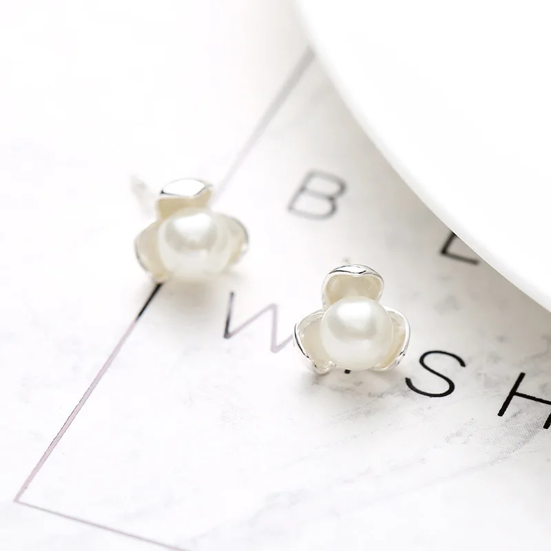 Prawdziwe 100% 925 Sterling Silver Clover Pearl Kolczyki sztyfty dla kobiet Dziewczyny Moda sterling-silver-jewelry brincos brinco — zdjęcie 3