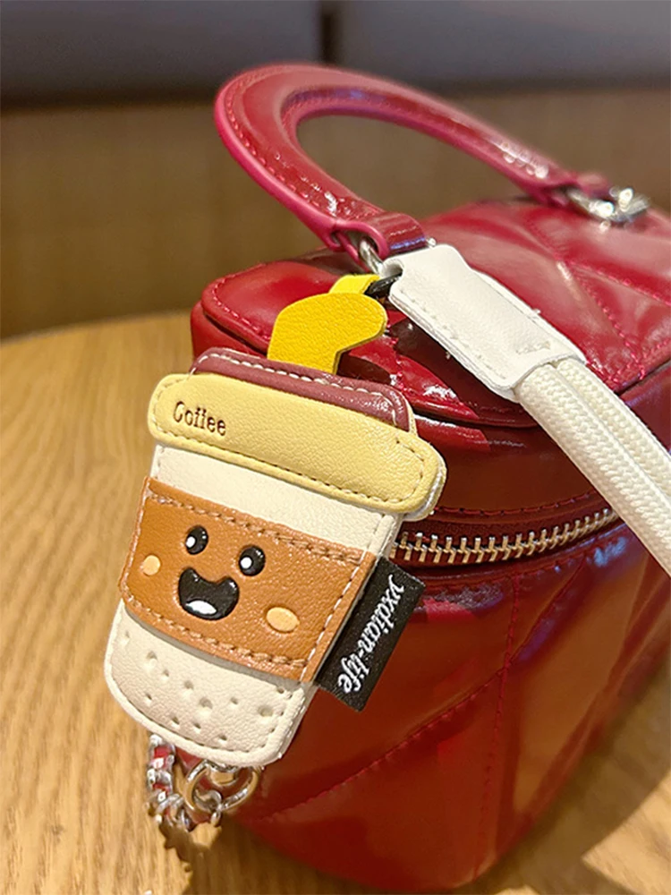 Creative Cartoon Leather Snacks Keychain Cute French Fries Coffee Ice Cream Couple Bag Pendant