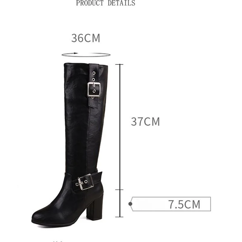 Girseaby Brand Women Knee High Boots Round Toe Block Heels 7.5cm Zipper Large Size 50 51 52 Retro Daily Knight Bota