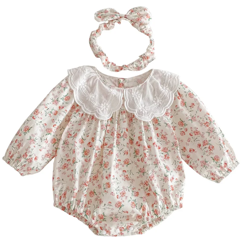 Spring 2024 Baby Girl Romper Korean Long Sleeve Sisters Floral Children Girls Dress Cotton Lace Loose Toddler Girls Outfits