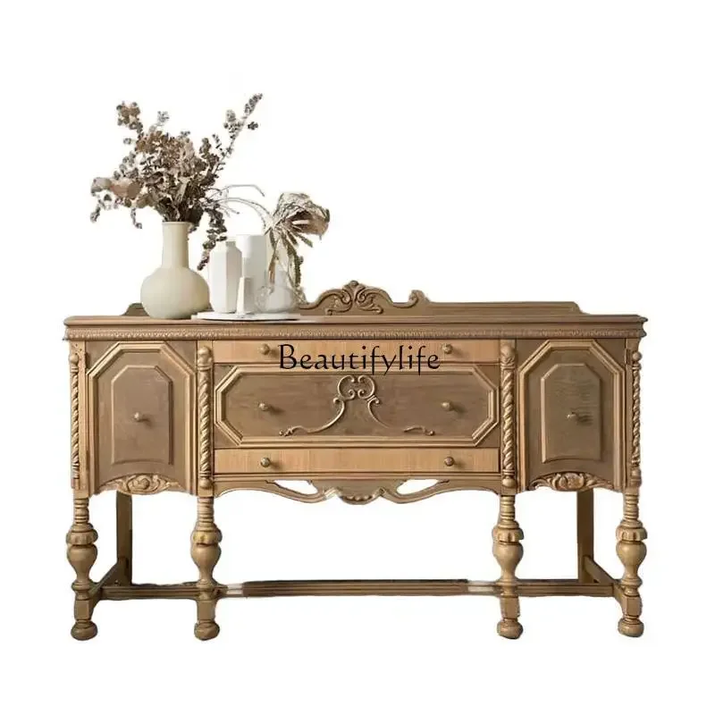 

07 French Retro Solid Wood Carved Entryway Cabinet American Retro Style High-End Wall-Mounted Decorative Storage Cabinet