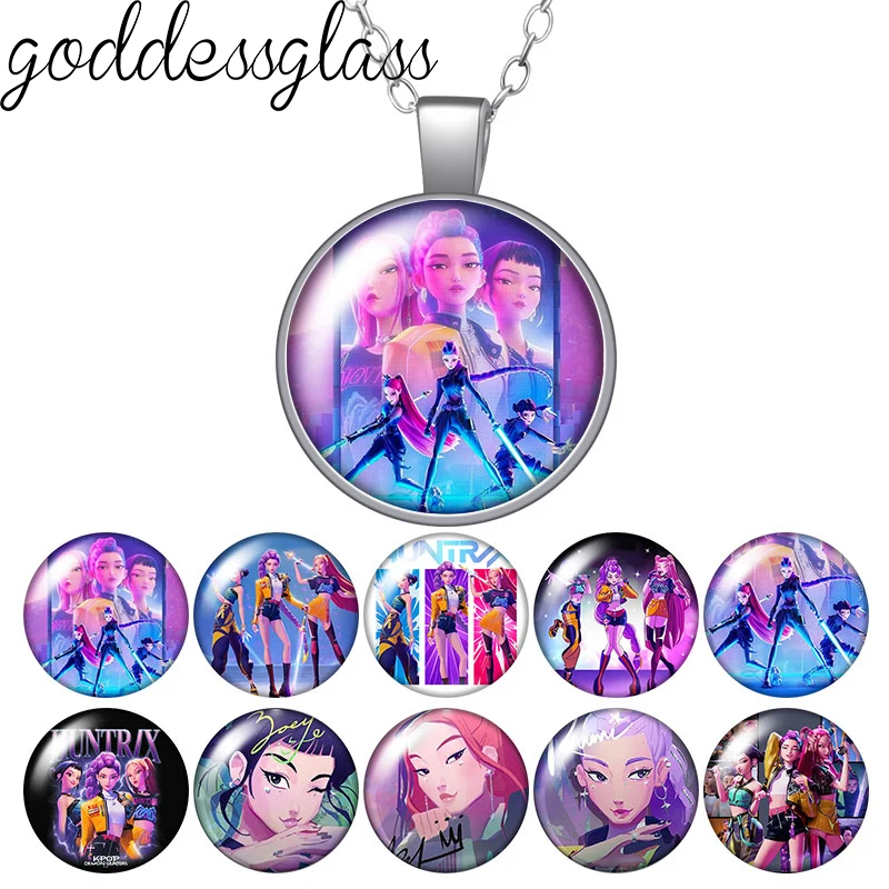 Hot k-pop démon chasseur Film Rumi Zoey Mira danse filles ronde Photo verre cabochon argent plaqué pendentif collier bijoux cadeau