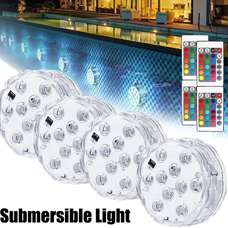 Remote Control LED Submersible Lights, USB Rechargeable IP68 Waterproof Magnetic Underwater Lamp for Pool Bathtub